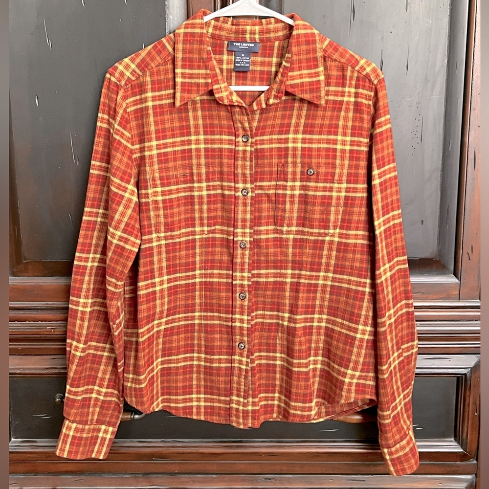 The Limited Vintage Orange & Yellow Plaid Flannel Shirt ~ Sz M